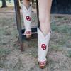 Vaccari Women's Naomi Genuine Leather University of Oklahoma Sooners Embroidery Snip Toe Cowgirl Boots - Bone - 7 B view 2
