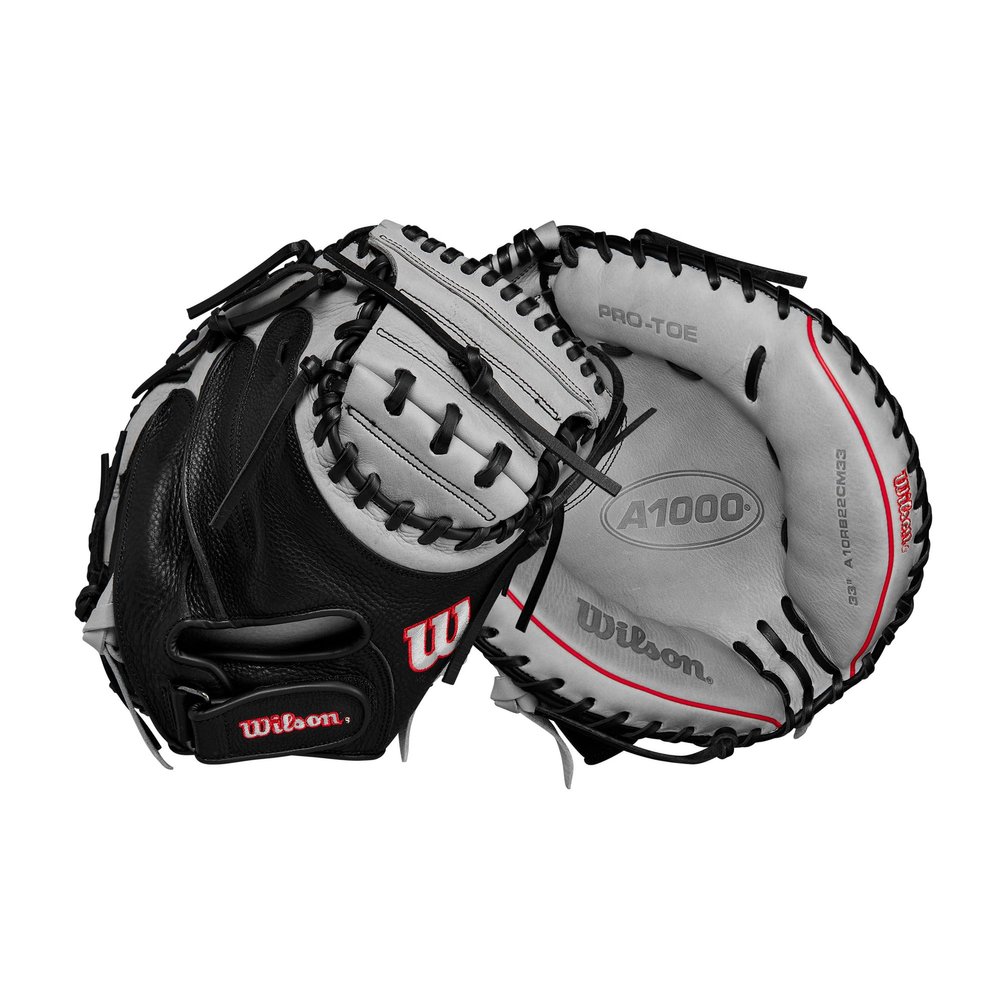 Wilson 2024 A1000 CM33 33 Baseball Catchers Mitt - Silver/Black/Red, Right Hand Throw