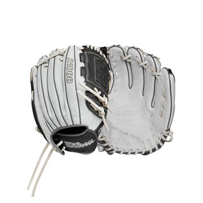 WILSON 2024 A1000 P12 12 Pitchers Fastpitch Softball Glove - White/Grey, Left Hand Throw