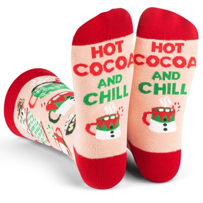 Lavley Hot Cocoa and Chill Socks - Funny Holiday Accessory Idea Cozy Gift for Women and Teens - Unisex One Size