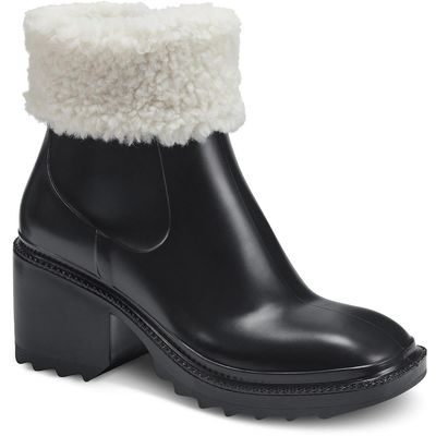 INC Womens Eadin Faux Fur Trim Cushioned Rain Boots Black 8 Medium (B,M)