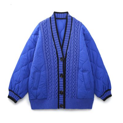 Women's Oversized Winter Coat Long Puffer Jacket Padded Knitted Splicing Open Front Cardigan Quilted Warm Down Jacket
