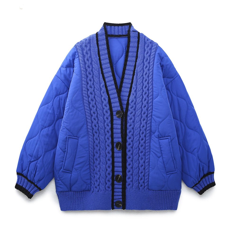 Women's Oversized Winter Coat Long Puffer Jacket Padded Knitted Splicing Open Front Cardigan Quilted Warm Down Jacket