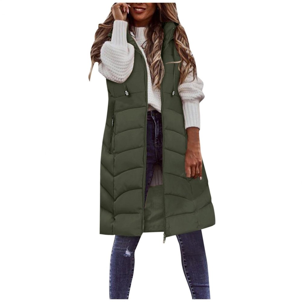 2025 Women Lightweight Puffer Vest Packable Long Winter Coat Zip Up Quilted Jackets Hooded Sleeveless Plus Size Warm Vest