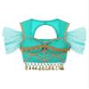 Miutii Womens Sequin Beaded Tassel Short Puff Sleeve Crop Top Glitter Tank Top Belly Dance Costume Teal X-Large view 4