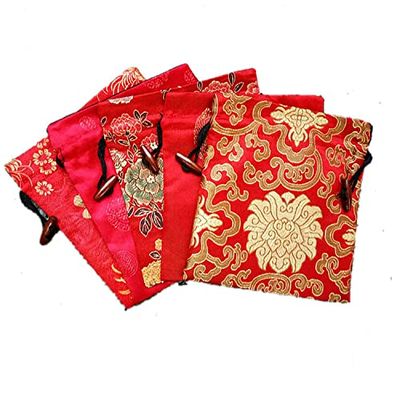 10 Pack Large Handwoven Masterpiece Brocade Bag 6x7" Opulent Decorative Drawstring Pouch Travel-Ready Silk Ornament for Gifting & Display Exquisite Chinese Craftsmanship Keepsake (red)