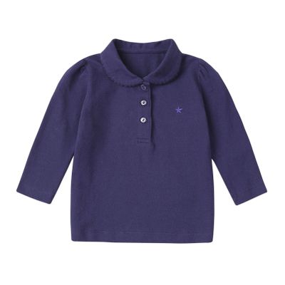 Alvivi Toddler Girls Long Sleeve Cotton T-Shirts Lapel Collar Buttons Print Blouse Pullover Navy Blue 12-24 Months