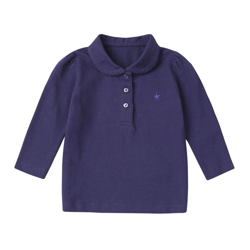 Alvivi Toddler Girls Long Sleeve Cotton T-Shirts Lapel Collar Buttons Print Blouse Pullover Navy Blue 12-24 Months