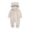 Newborn Baby Snowsuit Fleece Lined Bodysuit Outfits Warm Hooded Romper for Infant Boys Girls Footed (Beige, 3-6 Months) view 1