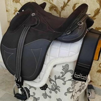 Australian Stock Synthetic Saddle with Set Without Horn Size 15" to 18" (17", Black)