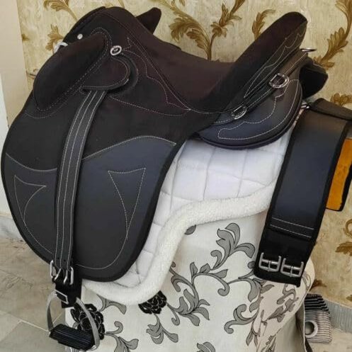 Australian Stock Synthetic Saddle with Set Without Horn Size 15" to 18" (17", Black)