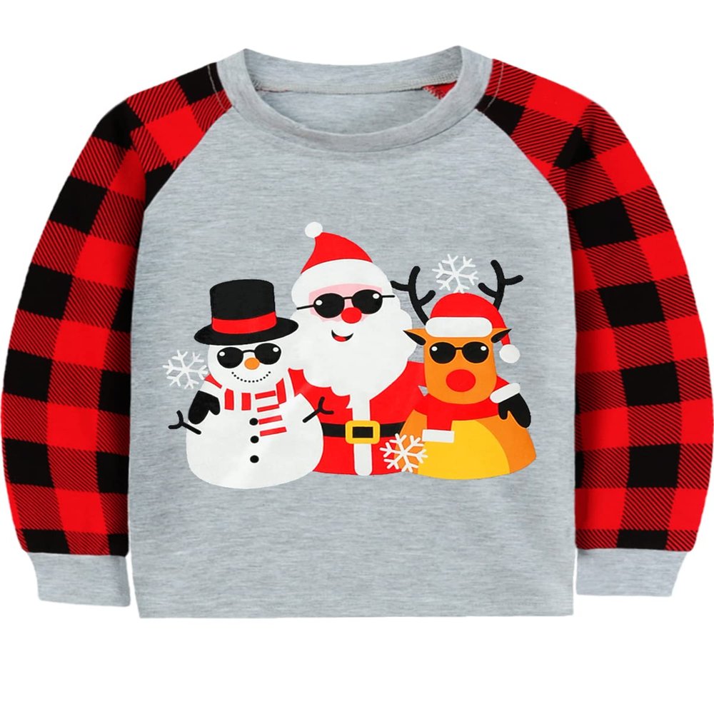 Christmas Clothes for Toddler Boy Girl Sunglasses Santa Reindeer Snowman Buffalo Red Plaid Shirt Kids Ugly Xmas Raglan Sleeve Tee Tops 5T