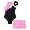 Linjinx Kids Girls Diamond Sleeveless Leotards with Athletic Shorts Sets 2Pcs Tracksuit Gymnastics Dance Outfits Pink G 12 Years view 3