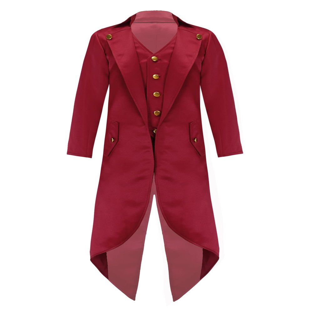 Kvysinly Kids Boys Pirate Renaissance Steampunk Tailcoat Jacket Gothic Victorian Tuxedo Frock Coat Halloween Costume Red 16 Years