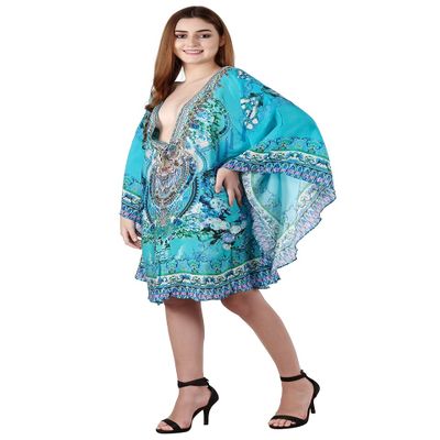 AAN Women's Caftan Dress - Beachwear Coverup Kaftan Casual Short Summer Lougewear One Size Dresses for Girls & Women (Blue-7180)