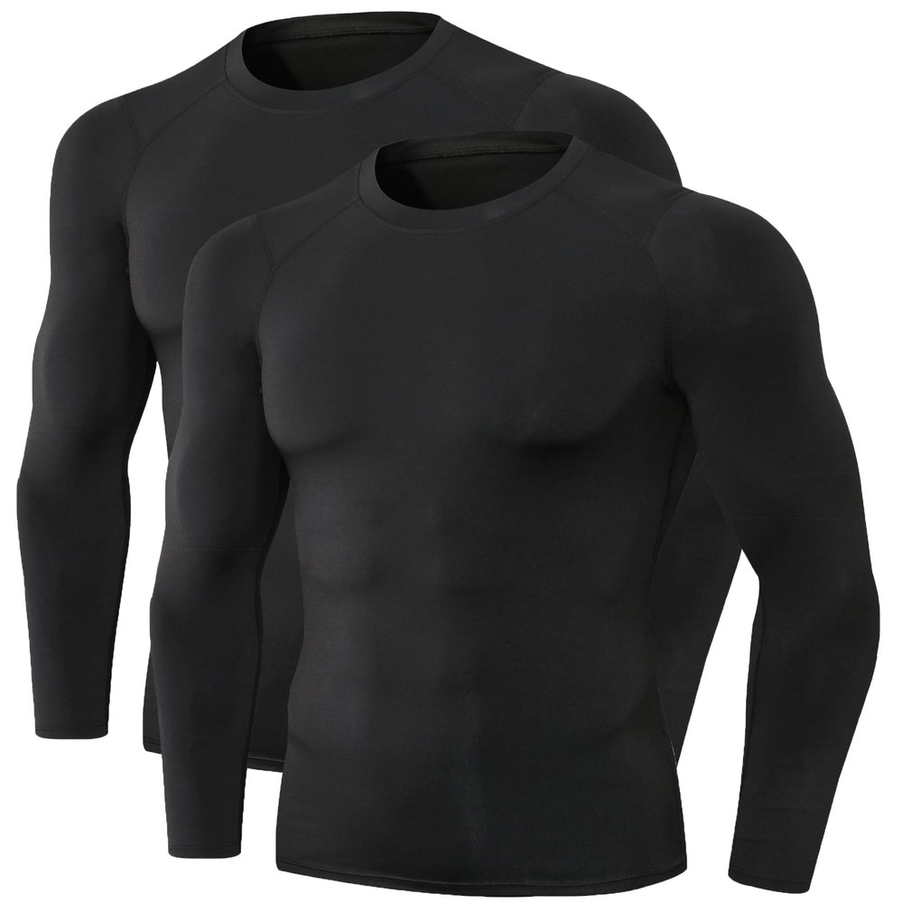 Men's Compression Long Sleeve Shirts, Cool Dry Sports Workout Shirts Underwear Athletic Baselayer Running Tops 1/2 Pack
