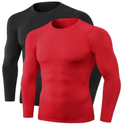 Men's Compression Long Sleeve Shirts, Cool Dry Sports Workout Shirts Underwear Athletic Baselayer Running Tops 1/2 Pack