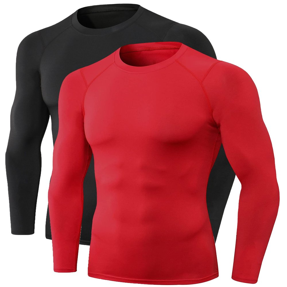 Men's Compression Long Sleeve Shirts, Cool Dry Sports Workout Shirts Underwear Athletic Baselayer Running Tops 1/2 Pack