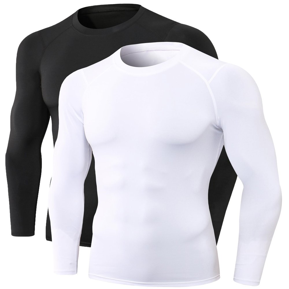 Men's Compression Long Sleeve Shirts, Cool Dry Sports Workout Shirts Underwear Athletic Baselayer Running Tops 1/2 Pack