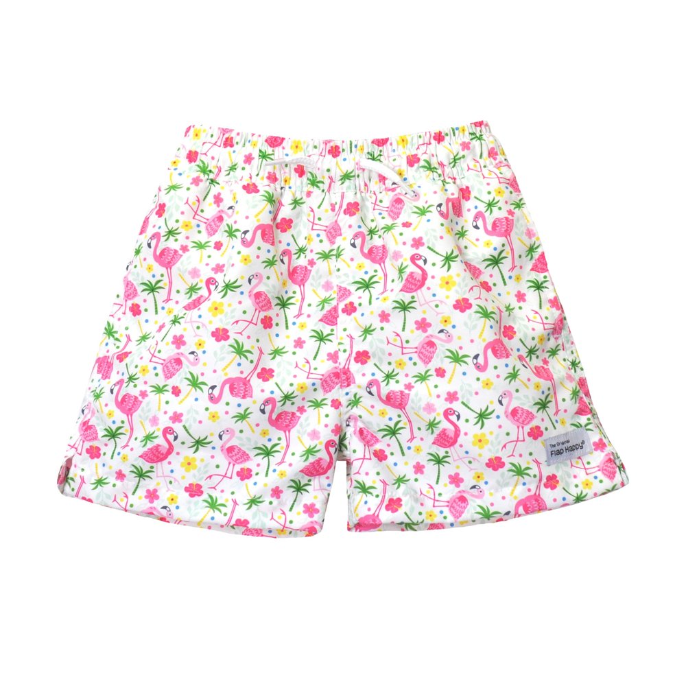 Baby/Toddler Wesley Swim Trunks | Children's Swim Trunks with Mesh Liner | UPF 50+ Highest Certified UV Sun Protection, Flamingo Party, 7