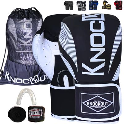 Knockout Elite Boxing Gloves 8-16 oz for Men & Women with Wraps & Mouth Guard - Ideal for Muay Thai, Kickboxing, Adult Heavy Punching Bag Gloves Training - Durable, Comfortable & Protective