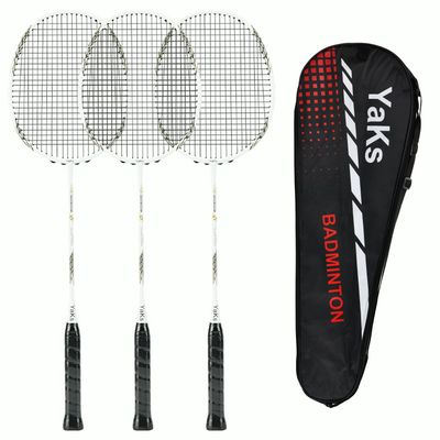 YAKS 3pcs 3U Badminton Racket Set Full Carbon Professional Ultra Light High Elastic Adult Student Training Durable Type