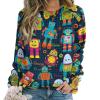 Cute Robots Women's Sweatshirt Long Sleeve Round Neck Pullover Hoodies Tops Casual Sweaters XL view 1