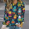 Cute Robots Women's Sweatshirt Long Sleeve Round Neck Pullover Hoodies Tops Casual Sweaters XL view 2