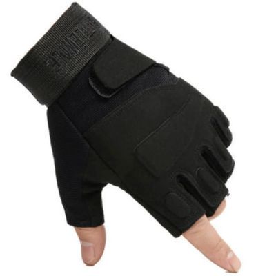 SteJar Fingerless Tactical Gloves, Cycling Gloves with Hard Knuckle for Outdoor Sports Training Paintball Hunting Motorcycling (Black,XL)