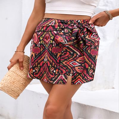 Women's Shorts Allover Print Knot Front Skort Shorts for Women AVSAN (Color : Black, Size : Medium)