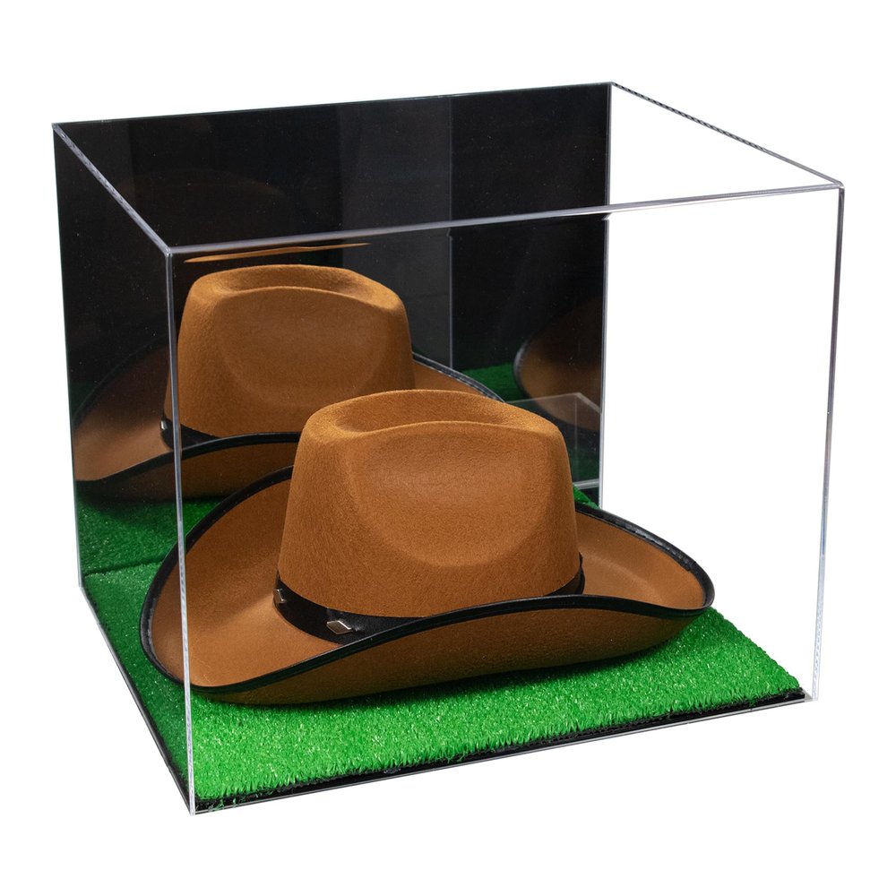 Better Display Cases Acrylic Cowboy Hat Display Case with Mirror Case and Turf Base - 16" x 13" x 12" (A024-B/V61B)