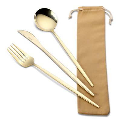 VIVANI Travel Utensils with Case, 3 Pieces Reusable Champagne Gold Utensils Set, Stainless Steel Camping Cutlery Set for Lunch Box