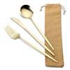 VIVANI Travel Utensils with Case, 3 Pieces Reusable Champagne Gold Utensils Set, Stainless Steel Camping Cutlery Set for Lunch Box view 1