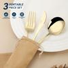 VIVANI Travel Utensils with Case, 3 Pieces Reusable Champagne Gold Utensils Set, Stainless Steel Camping Cutlery Set for Lunch Box view 2