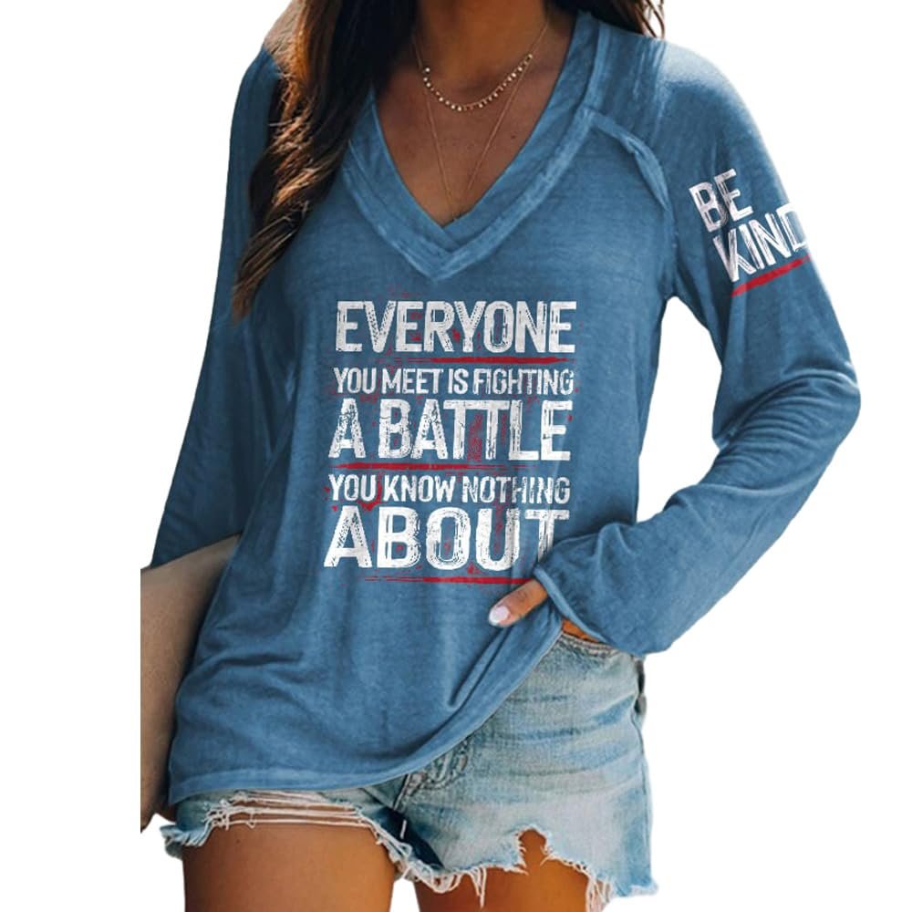 Faithgee Be Kind Everyone Is Fighting a Battle Shirt Long Sleeve Be Kind Sweatshirt Women Be Kind Everyone Is Fighting a Battle Sweatshirt Mental Health Shirts Positive Message Sweatshirts Blue