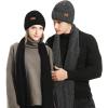 3PCS Winter Beanie Hat Scarf Touchscreen Gloves Set for Men and Women, Knitted Fleece Lined Hats Thermal Gloves Long Scarf(Black) view 2