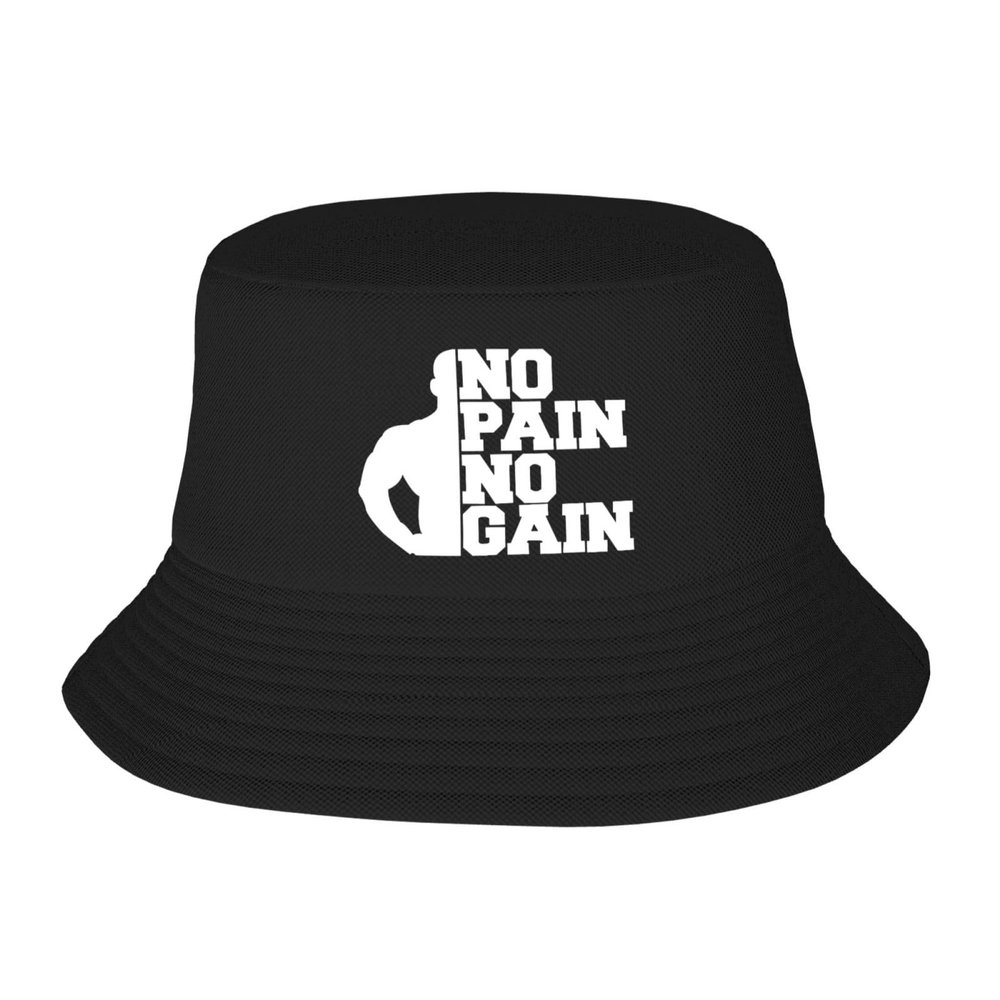 Wikjxiz No Pains, No Gains Black Fisherman Cap Fashion Hat Mens/Womens Bucket Hats Outdoor Sports Travel