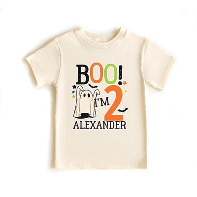 Boo I am Two Halloween Toddler Shirt for Boys Girls Kids Birthday Party Outfit (Youth Small, WHITE)