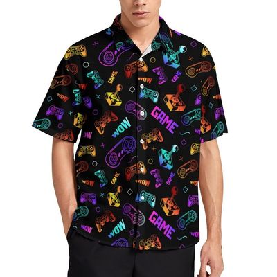 AMHebe Hawaiian Shirts Casual Button Down Short Sleeve Beach for Men (X-Small, Gamepad Icon)