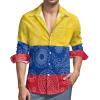 Colombian Paisley Flag Men's Long-Sleeve Button Down Shirts Hawaiian Beach Shirt Casual Blouse Top M view 1