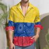 Colombian Paisley Flag Men's Long-Sleeve Button Down Shirts Hawaiian Beach Shirt Casual Blouse Top M view 2