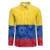 Colombian Paisley Flag Men's Long-Sleeve Button Down Shirts Hawaiian Beach Shirt Casual Blouse Top M view 4