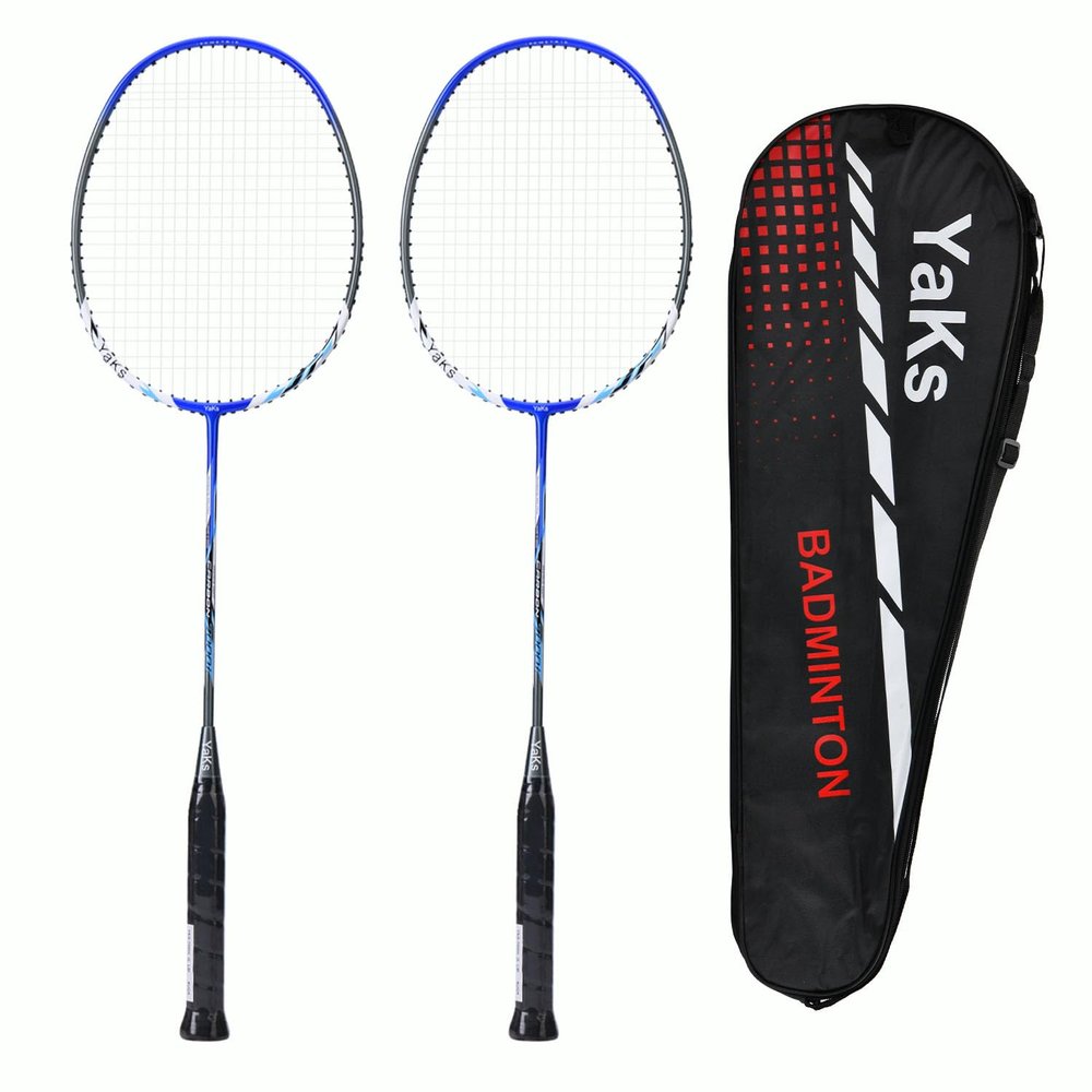 YAKS 2pcs 4U4 Full Carbon Professional Ultra Light High Elastic Adult Student Training Badminton Racket Durable Type Blue