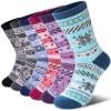 DOSKONI Kids Merino Wool Hiking Socks for Boys Girls Toddlers Thermal Winter Warm Thick Crew Boot Snowboarding Gift Socks 6 Pairs Snowflake B,8-12 Year Old view 1