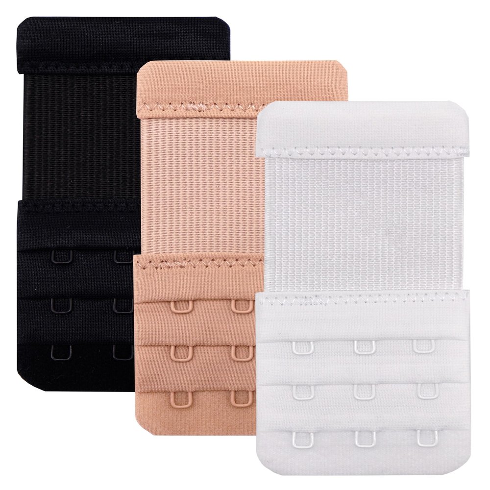 LeonHien Women's Bra Extender 3 Hook,Stretchy Soft and Comfortable Bra Strap Extension (Stretchy 3 Hook Bra Extender Black,Skin Color,White-1)