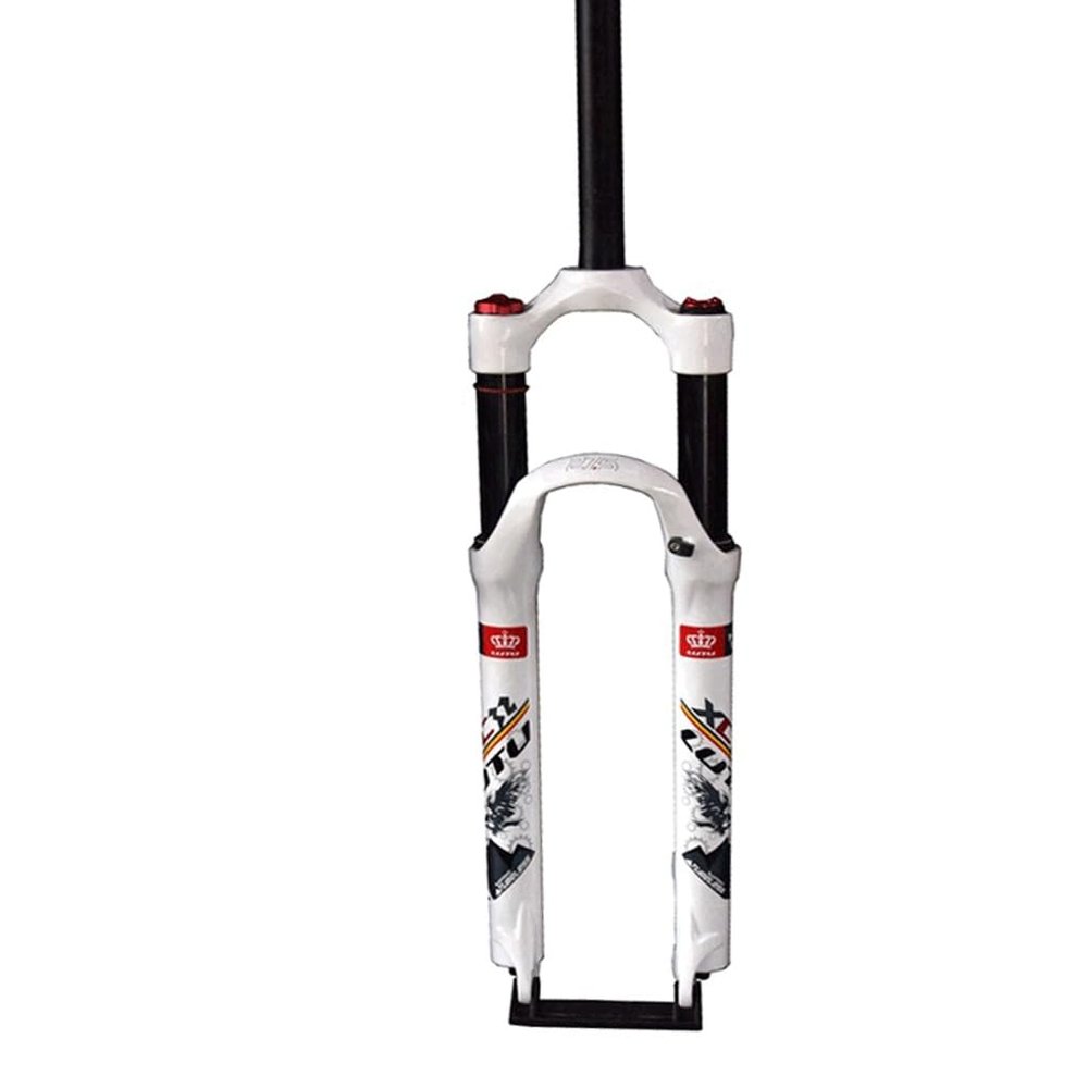 Shoulder Control Mountain Bike Front Fork 29inch, Aluminum Alloy Travel 120mm Straight Tube Threadless Steerer Black (Color : White, Size : 26)