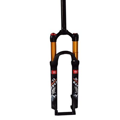 Shoulder Control Mountain Bike Front Fork 29inch, Aluminum Alloy Travel 120mm Straight Tube Threadless Steerer Black (Color : Black Gold Tube, Size : 29)
