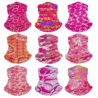 HCMY 9 Pack Headwear Pink Ski Neck Gaiters Tube Bandana Face Mask Head Wrap Headband Scarf Elastic Cooling Balaclava for Men Women