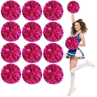 LIQS Pom Poms Cheerleading,Fluffy Cheerleader Pompoms with Finger Friendly Ring,Metallic Pom Poms Cheerleading for Children Adults Sports Competition Holiday Celebration (Rose, 20 Pack)