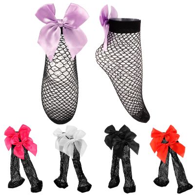 Amosfun 5 Pairs Lace Bow Socks for Women Breathable Fishnet No-Show Ankle Socks with Cute Bow Design Ideal for Casual Wear and Lolita Fashion